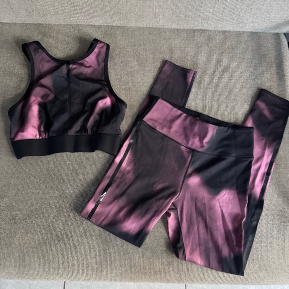 Noli Pants - Noli Black and Pink watercolor Leggings and sports bra Set - size S